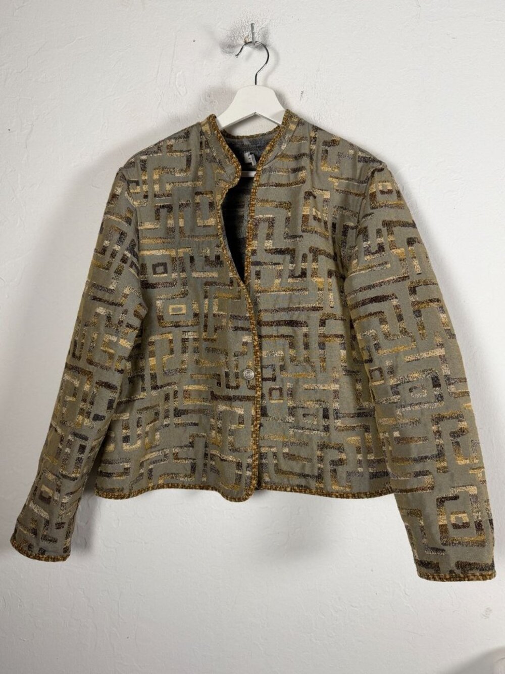 Première Reversible Jacket Green Gold Metallic Abstract Geometric Art To Wear XL - Picture 1 of 14